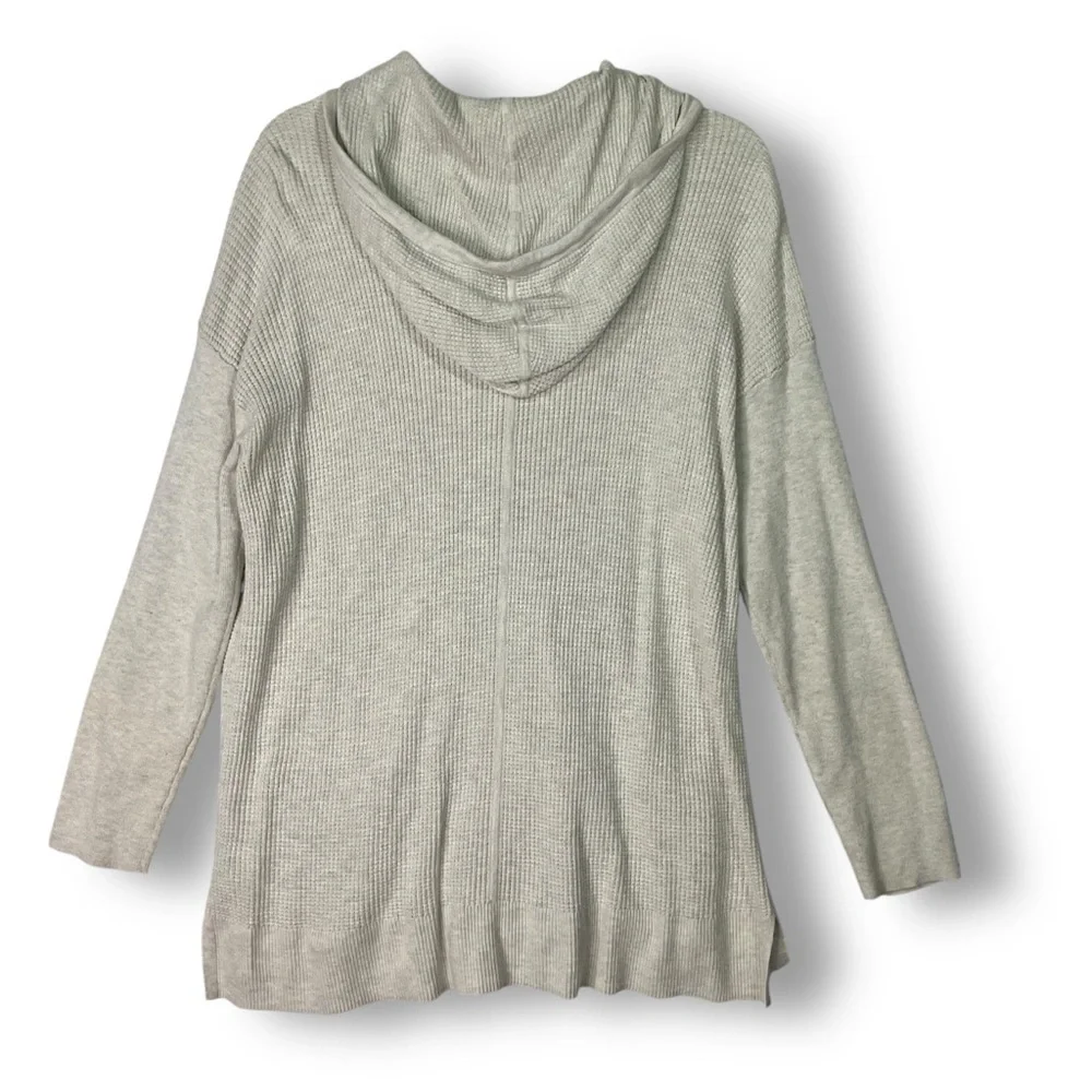 Talbots Waffle Knit Hooded Thermal Sweater 1X Full Zip Neutral Long Lightweight - Picture 6 of 11